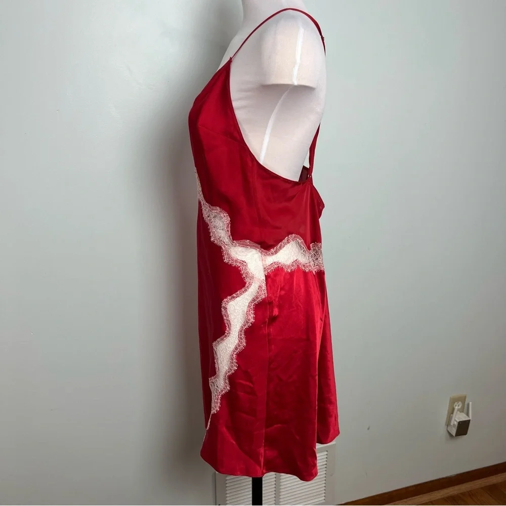 Victoria's Secret Red Satin Lace Slip Nightgown Chemise Teddy Women’s Size XL